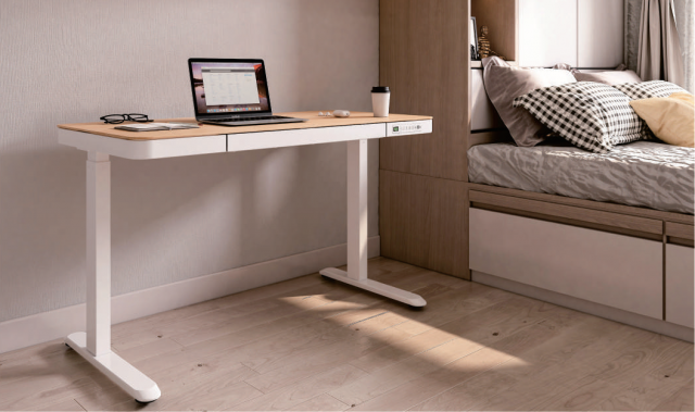  Elektromosan állítható magasságú komplett íróasztal, memóriás, fiókos, 1x USB-A, 1x USB-C, TÖLGY