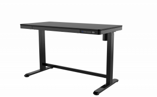  Elektromosan állítható magasságú komplett íróasztal, memóriás, fiókos, 2x USB-A, 1x USB-C, FEKETE