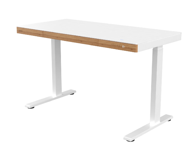  Elektromosan állítható 71-121 cm magasságú komplett íróasztal, 4 memóriás, fiókos, USB-A, USB-C, Bambusz design, home-office íróasztal